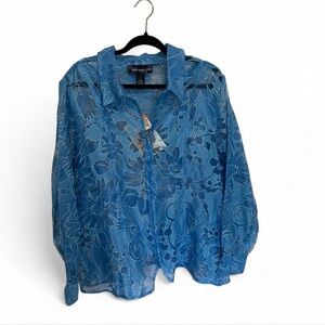 Susan Graver Blue Floral Sheer Blouse